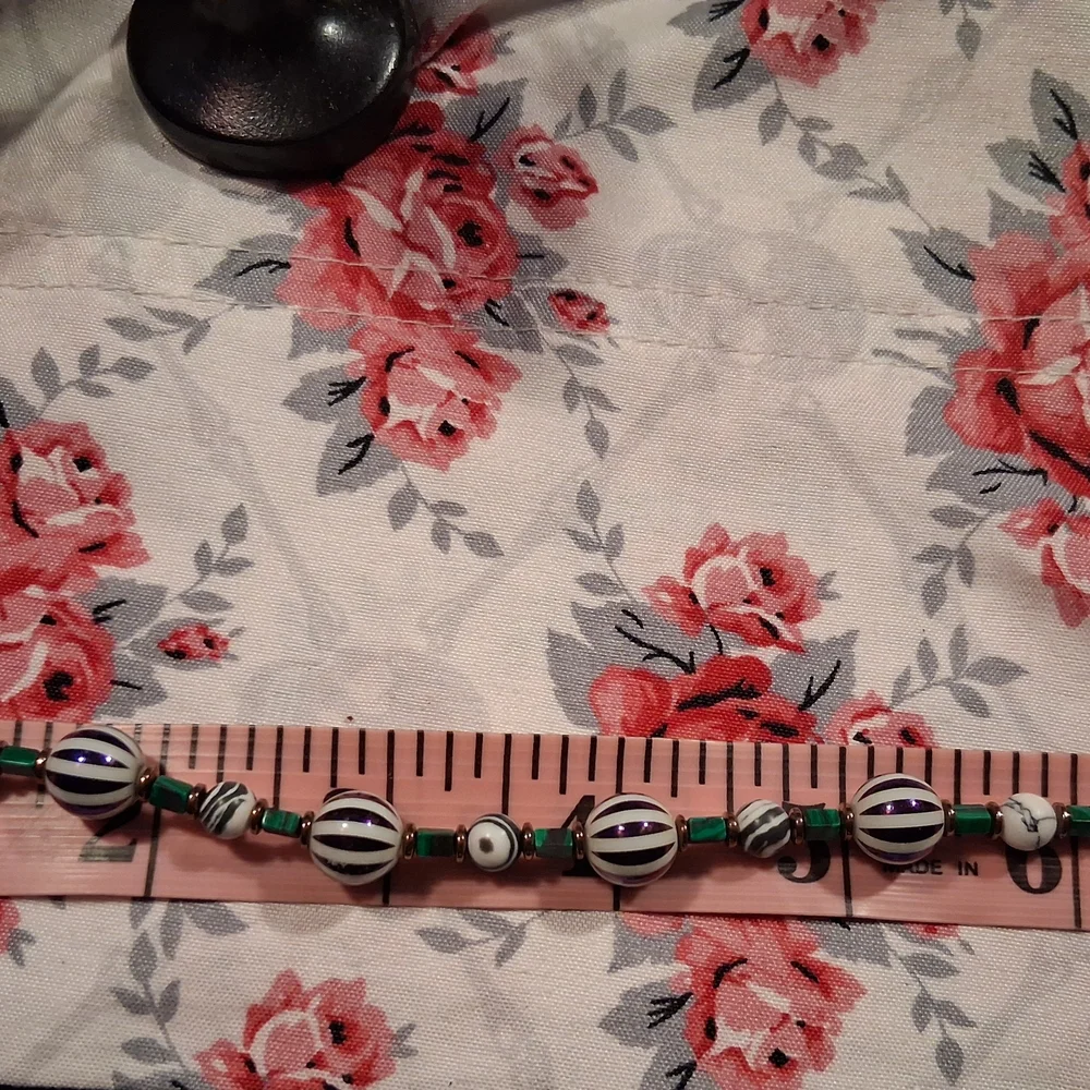 Striped Bead Necklace Set in Black, White, and Green